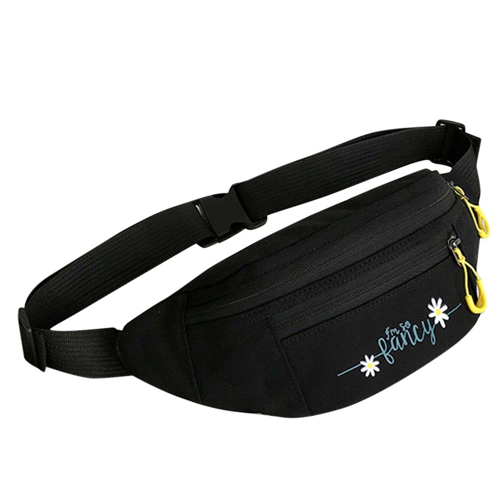 Women Canvas Fanny Pack Waist Bag student streetwear Trendy chest bag Solid Cute Pattern Belt bag nerka Purse Pouch pochete: Black