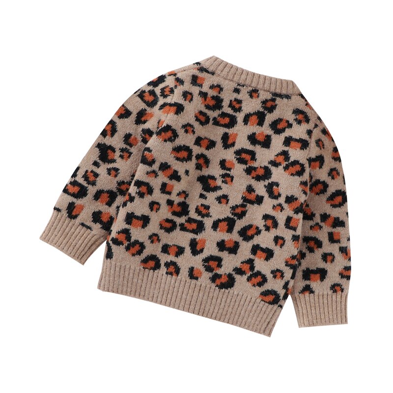 Baby Girl Sweater Leopard Print Coat V-neck Single Breasted Knitted Cardigan Tops Kids Casual Tops Autumn Winter Girls Sweaters