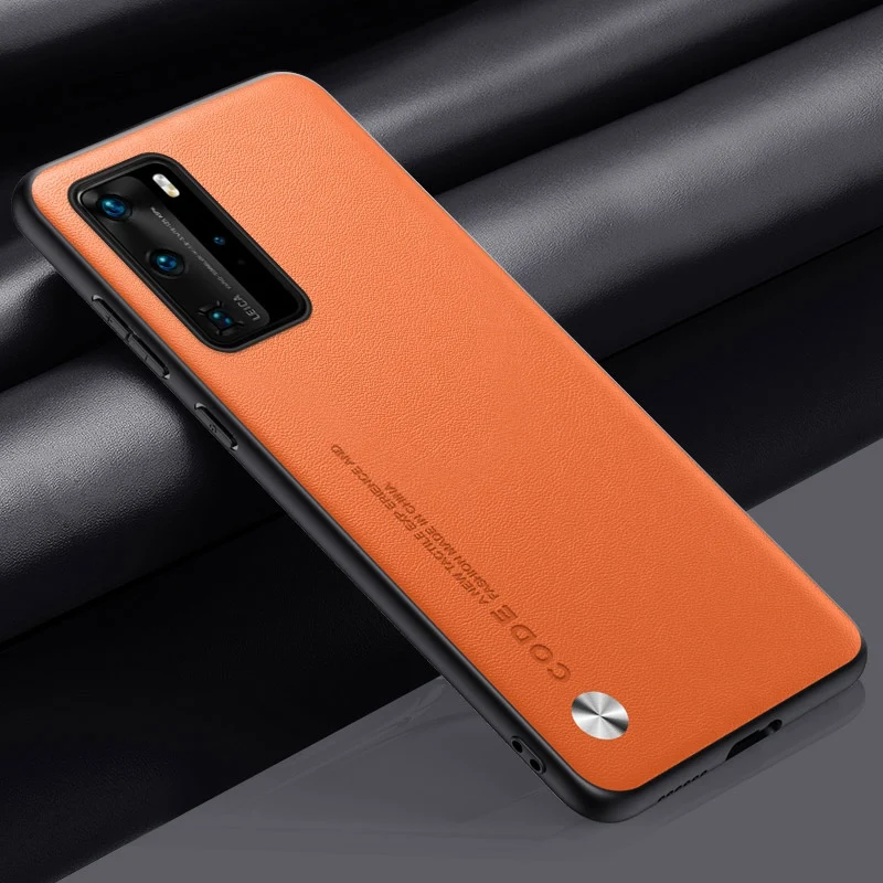 Luxus Pu Ledertasche für Huawei P40 Pro plus Rückseite matt Silikon Voll schutz Handy hülle für Huawei P40 Lite 5g 4g: Leinwand / Orange