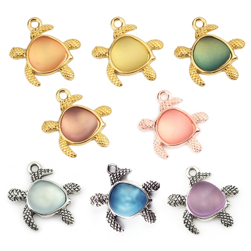 Doreen Scatola di Tartaruga di Mare di Vetro Animale Pendenti E Ciondoli In Lega di Zinco Argento Antico di Colore Blu Del Pendente Per I Monili di DIY Che Fanno 21x20mm, 5 PCs