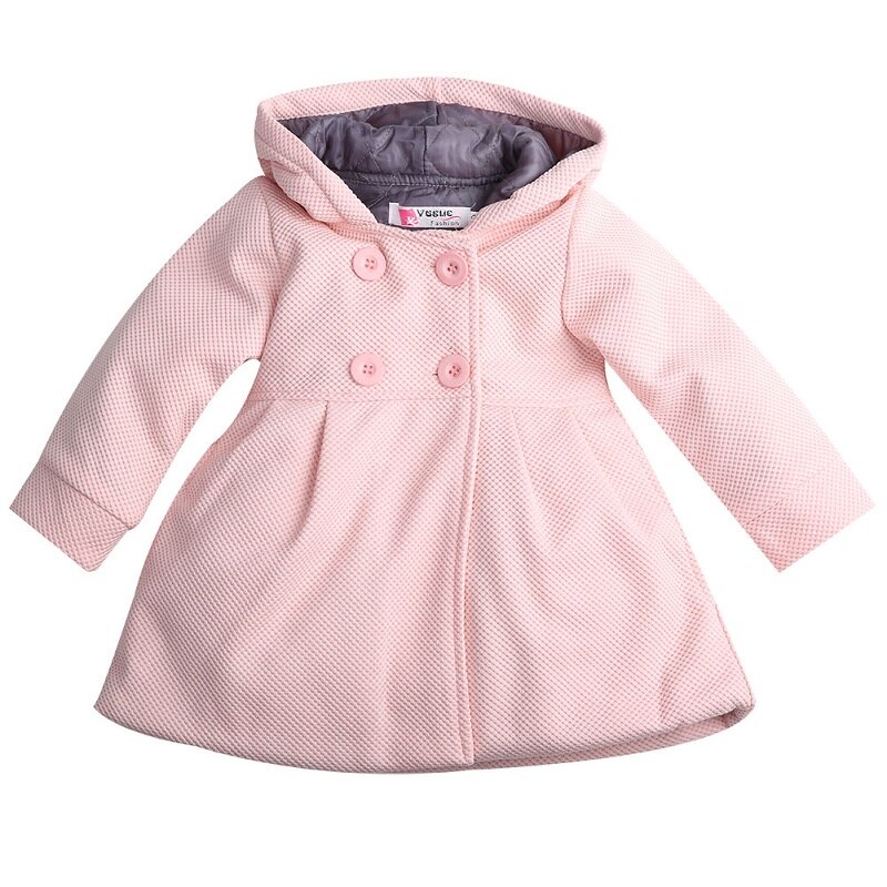Efterår & vinter babypige vinter varm uld blanding vinterdragt ærtefrakke overtøj hættejakke tøj: Lyserød / 9m