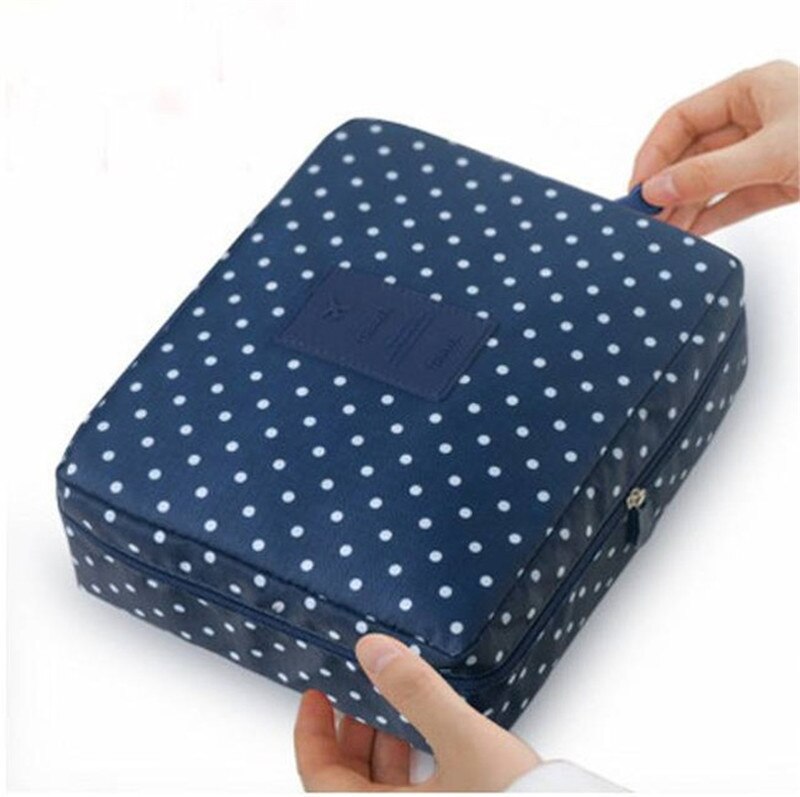 PLEEGA Multifunction travel Cosmetic Bag Women Makeup Bags Toiletries Organizer Waterproof Female Storage Make up Cases: Navy blue dots