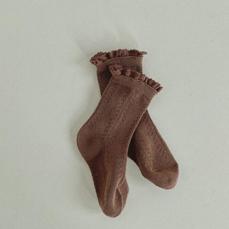Tornozelo do vintage meias de renda para meninas malha meias curtas primavera outono infantil crianças dança meias crianças presente natal skarpety: coffee / 5 to 8t