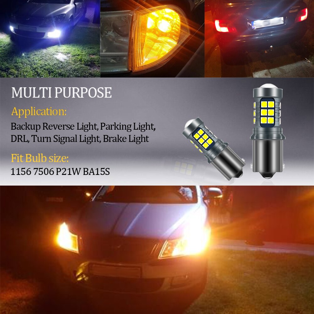2Pcs 1156 BA15S P21W BAU15S PY21W BAY15D Led Canbus Lamp 1157 P21/5W R5W 7440 W21W 3030 27SMD Lamp Reverse Drl Auto Licht 12V