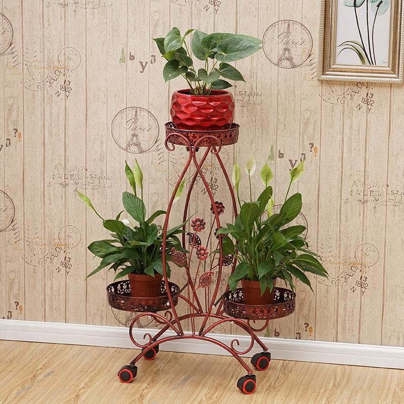 European green multi-layer iron flower stand hanging orchid indoor art wheel stand floor flower pot stand succulent flower: Boom  Clap  3