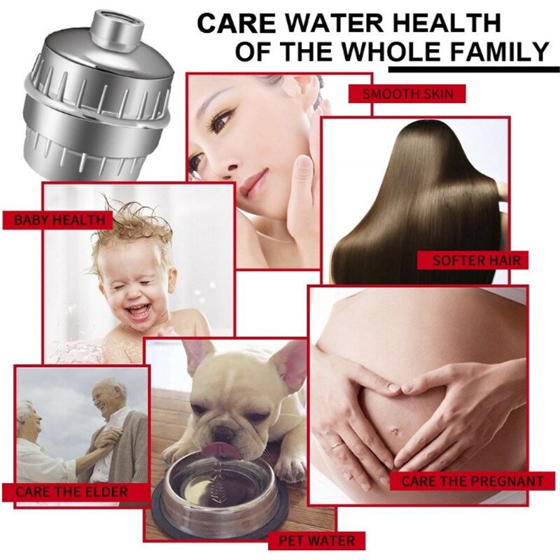 Purificador de agua Universal para ducha, filtro de alto rendimiento de 1/2 pulgadas, 15 etapas, elimina el cloro y el fluoruro, suavizante de agua