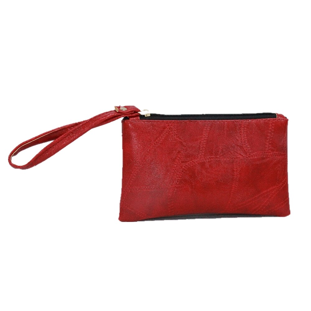 Lralra patchwork heren dames portemonnees pu leren tas rits clutch portemonnee telefoonhouder polsbandje draagbare handtas feest winkelen: Rood