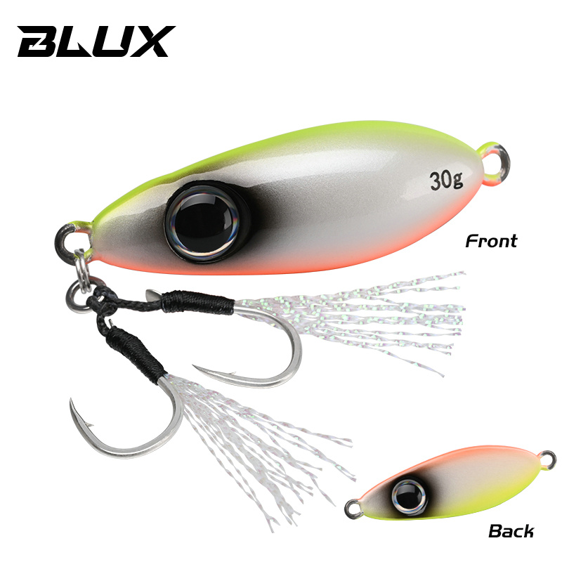 BLUX-cuchara tipo anzuelo de Metal, señuelo de pesca con cuchara, 30G, cebo Artificial, Shore, Jigging lento duro, fundición larga, lubina, atún, aparejos de agua salada
