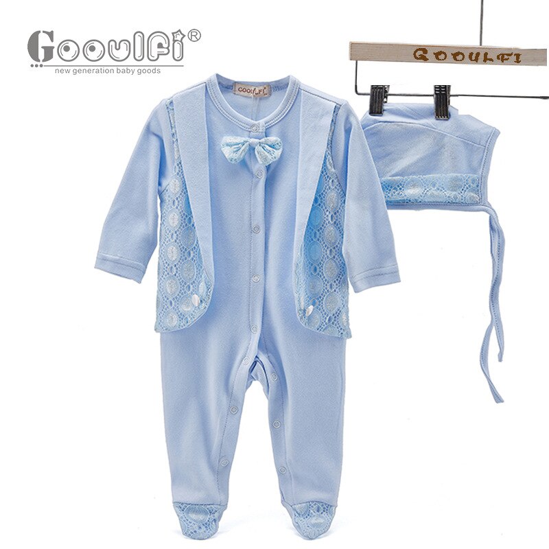 Gooulfi Baby-Karosserie 3-6 Monate Baumwolle Taufe setzt Baby-Karosserie lang Ärmel Mit Hütte Einfarbig Baby Gesamt Jungen