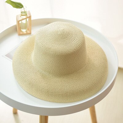 Ploermin zomer strohoed voor dames, lady hepburn hoed, brede rand, slappe strand zonnehoed voor dames: Beige