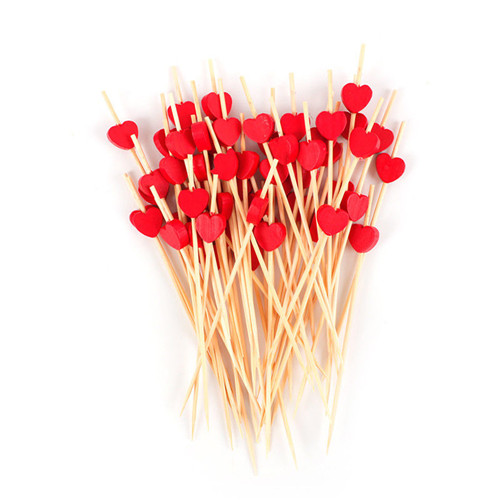 100 pièces 12cm jetable bambou coeur brochette fruits Dessert gâteau signe Cocktail choisir mignon nourriture bâton Buffet décoration de gâteaux fête: Rouge