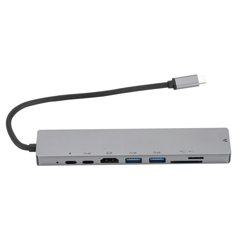 8 In1 USB C Hub USB-C To Type-C 2 USB 3.0 Hub 4K HDMI RJ45 Ethernet Adapter with TF/Mini SD Card Reader PD Charger for Mac Book