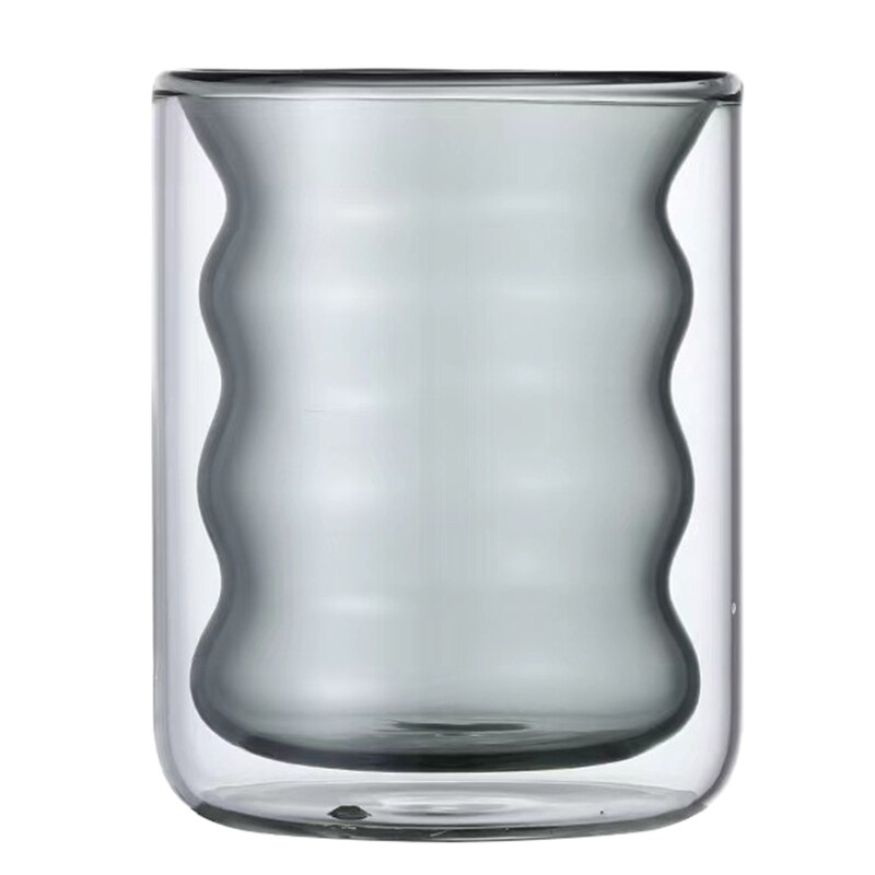 Tasse en verre isolée à Double paroi de 200ml, résistante à la chaleur, résiste aux vagues irrégulières, Thermo, verre transparent pour boire du café, directe: Double gray