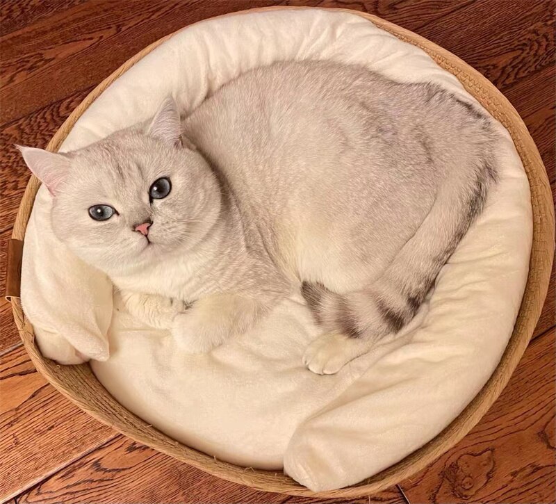 Cat Mat House Pet Bed Kennel Dog Beds 100% Handmade Bamboo Weaving Four Season Cozy Nest Removable Cushion Sleeping Bag CW268: High Quality / 36cmx36cm