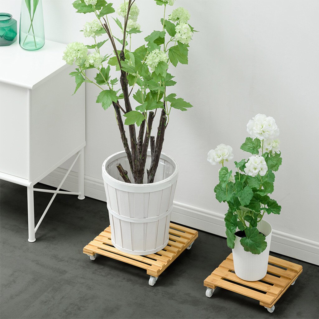 Plant Stand Bamboe Beweegbare Plant Pot Trolley Lade Vierkante Universele Wiel Ingemaakte Chassis Base Vaas Bamboe Lade 2.19