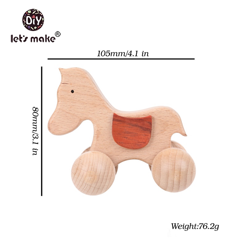 Laten we 5pcs Houten Baby Speelgoed Hond Auto Gym Hout Dier Rammelaars Paard Auto Houten Bijtring Animal Kids speelgoed