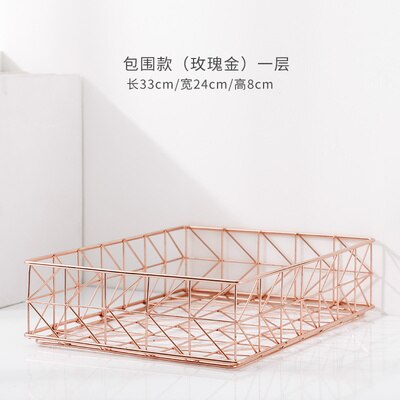 Rose Gold Wrought Iron Storag Rack Magazine Book Holder Stand Metal Baskets Office Desktop File Organizer Cosmetic Storage Box: X