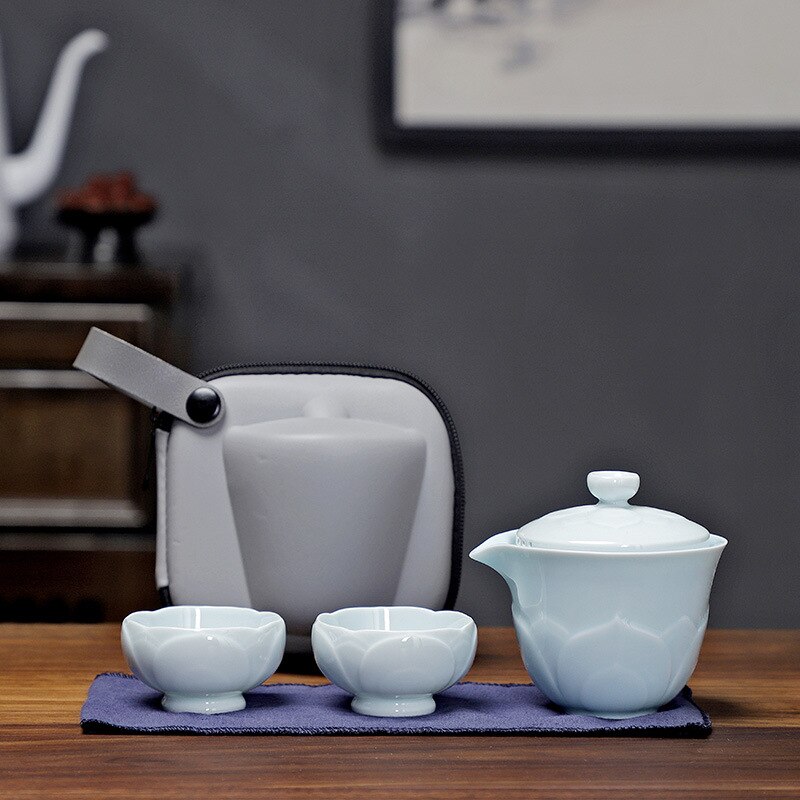 White Chinese Teaware Travel Tea Set Portable Outdoor Office Tea Plate Ceramic Flower Kung Fu Teaset Business Cool: Light Green