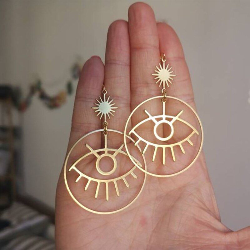 eye sun earrings Geschenk brass messing gold Hippie witchy magic hoop earring jewelry