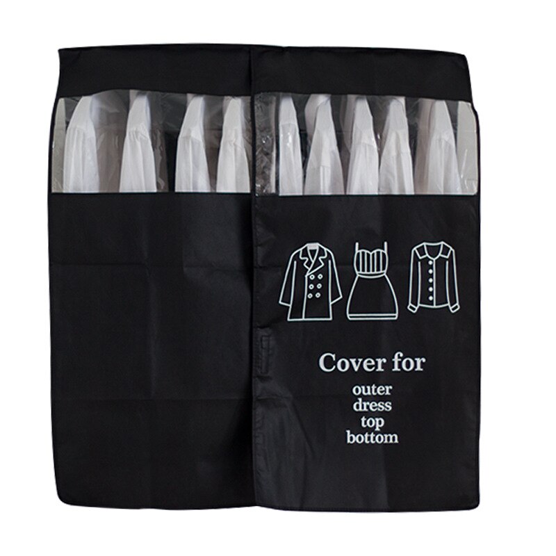 Clothes Hanging Dust Cover Non-woven Fabric Clothes Dust Covers Waterproof Clothing Dustproof Cover Home Wardrobe Coat Organizer: Black L