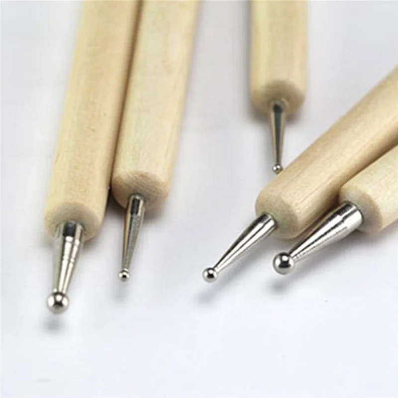 5pcs Wood and Stainless Steel Ball Stylus Polymer Clay Pottery Ceramics Sculpting Modeling Handmade Tools Set