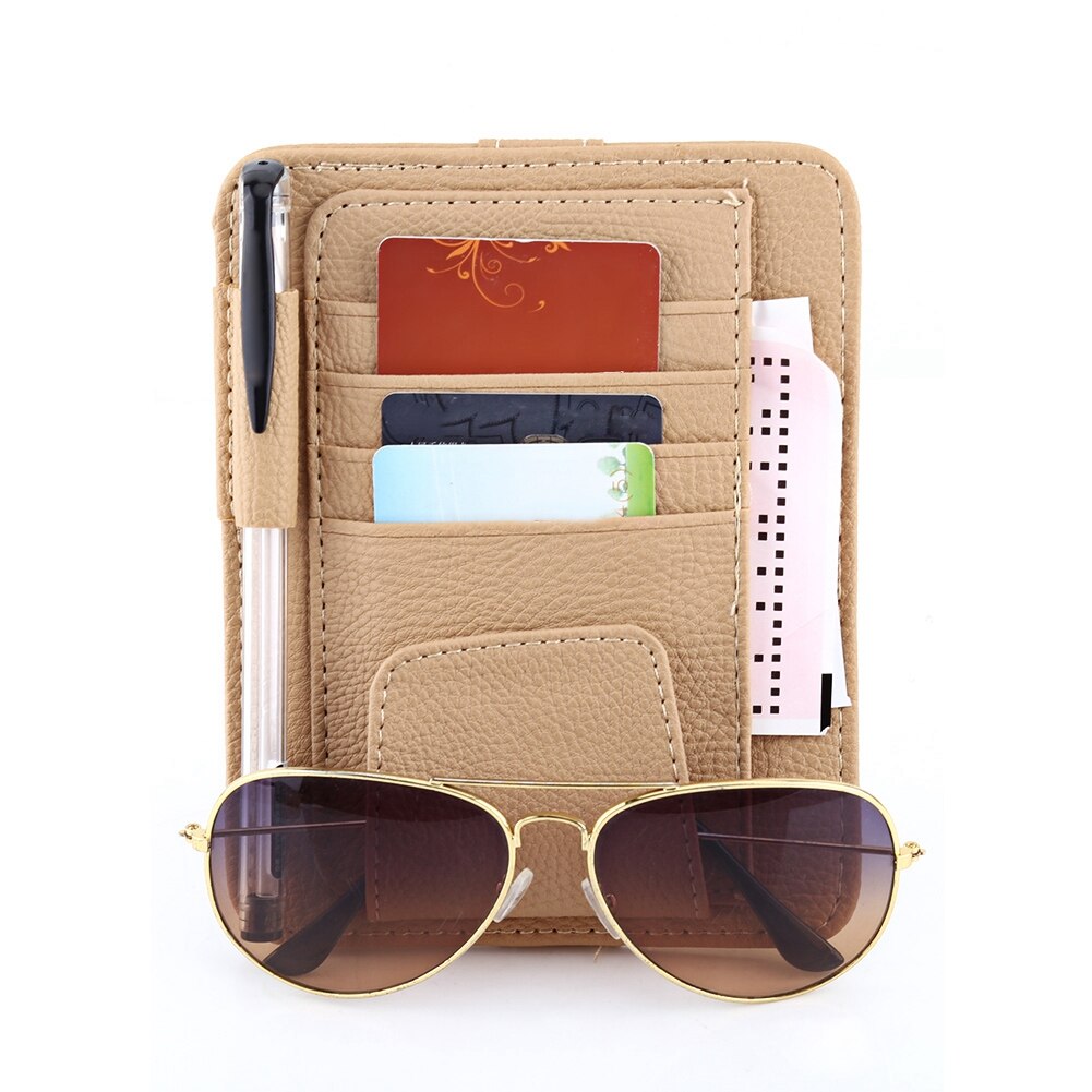 Auto Sonnenblende Organizer Rechnung Stift Karte Halfter CD Organizer Lagerung Kasten Sonnenbrille Clip PU Leder Verstauen Aufräumen Auto Zubehör: Beige