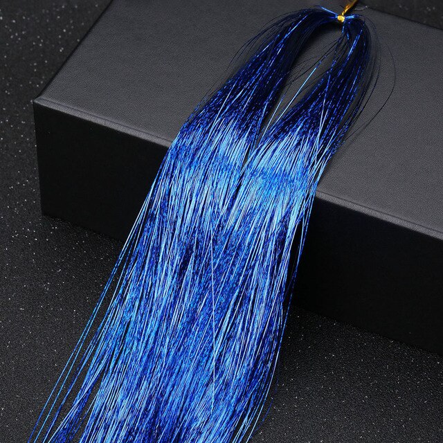 Hair Tinsel Strands Of Hair Colored Hair Strands Glitter Hair Extensions For Braids Hair Dazzle Braids With Elastic Extensiones: Royal blue 