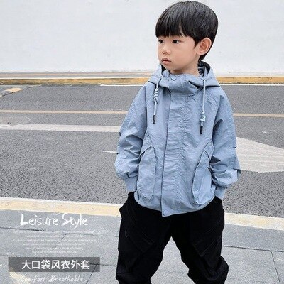 Jongens En Najaar Jas Nieuw Kids Hooded Windjack Kinderen Tops Jongen Baby Jongens Lente Jas Trend kleding: Sky Blue / 7T