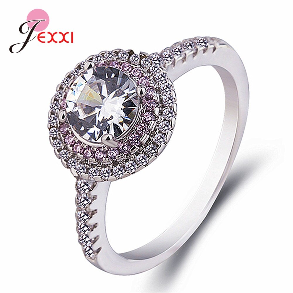 S925 Sterling Zilveren Ringen Belofte voor Lover Vriendin Verjaardag Anniversary Multi Cubic Zirkoon Inlay Verharde Lus Sieraden: 8 / Pink