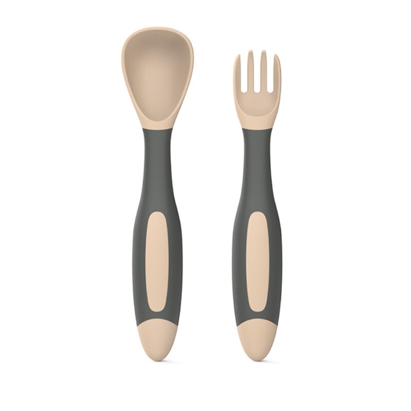 Baby Gebruiksvoorwerpen Peuter Leren Eten Training Buigbare Zachte Lepel Vork Servies 97BD: Brown