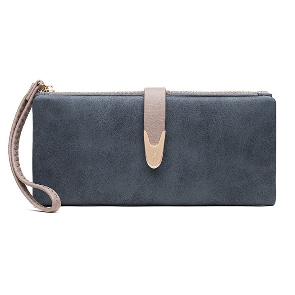 Large Capacity Women Pu Leather Wallets Female Multifunctional Hasp Purses Phone Wallet Coin Card Holders Long Wristlet Clutch: Blue Long