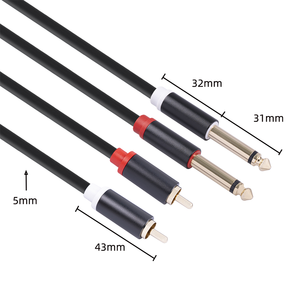 2 Rca Mannelijke Naar 2 6.35 Jack Mannelijke Audio Kabel 1.5M Connector Converter Adapter Snoer