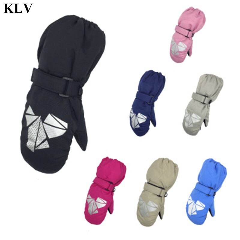 Klv Kinderen Winter Warme Handschoenen Jongens Meisjes Geometrische Print Dikke Winddicht Waterdicht Baby Wanten