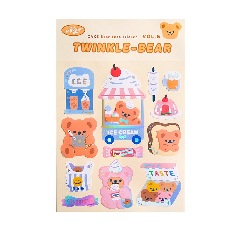 Mohamm 1Pc Milkjoy Series Korean Style Glittery Bear Stickers Decoration Scrapbooking Paper Stationary: C