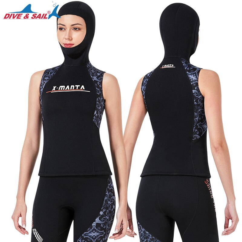 Wetsuit Vest with Hood 3mm Thermal Neoprene Wet Suits Sleeveless Top Diving Surfing Jacket Hooded for Women Men No Zip