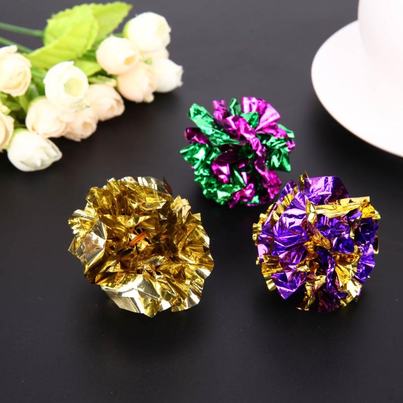 6/12/24Pcs Cat Toy Mylar Balls Colorful Ring Paper Shiny Crinkly Balls Sound Toys for Cat Kitten Interactive Ring Paper Ball