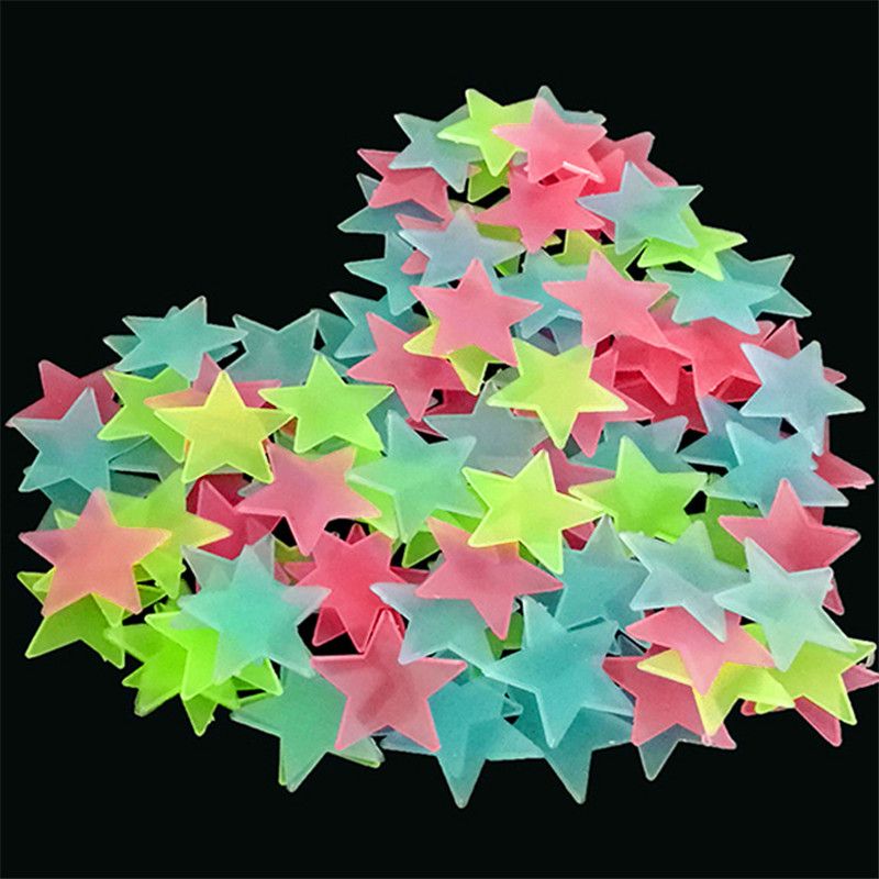 50pcs/bag 3cm Luminous Star Stickers Bedroom Sofa Fluorescent Painting Toy PVC stickers Glow in the Dark Toys for kids