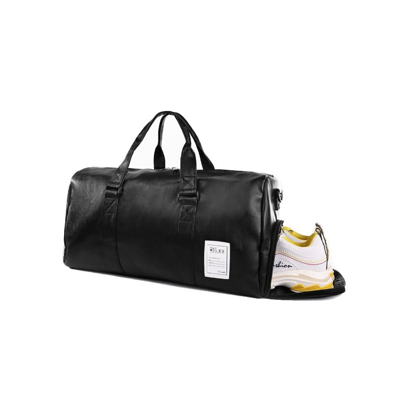 PU Leather Waterproof Travel Bags Men Women Outdoor Multi-functional Duffle Bags Male Black Gym Bags with Shoes Bag