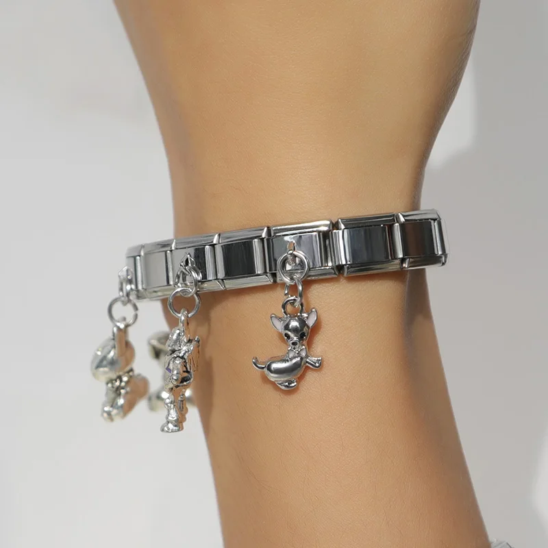 Hapiship Neue Original Gänseblümchen Hund Kuh Elefant Pfau Italienische Verknüpfungen Charme passen 9mm Armbinde Edelstahl Schmuck Machen DJ281