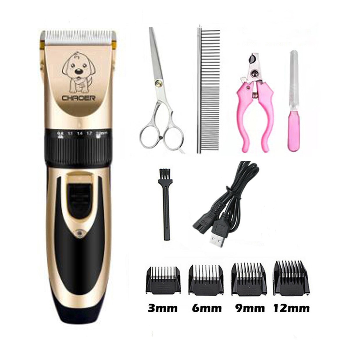 Pet Dog Hair Trimmer Animal Grooming Clippers Electrical Dog Hair Cutter Cat Hair Remover USB Rechargeable Pet Haircut Machine: C with Scissors