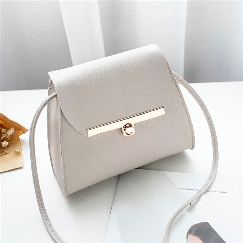 Simple Flap Shoulder PU Leather Bags for Women Girls Pure Color Mini Messenger Chest Bag Crossbody Handbags Bolsa Feminina: Gray