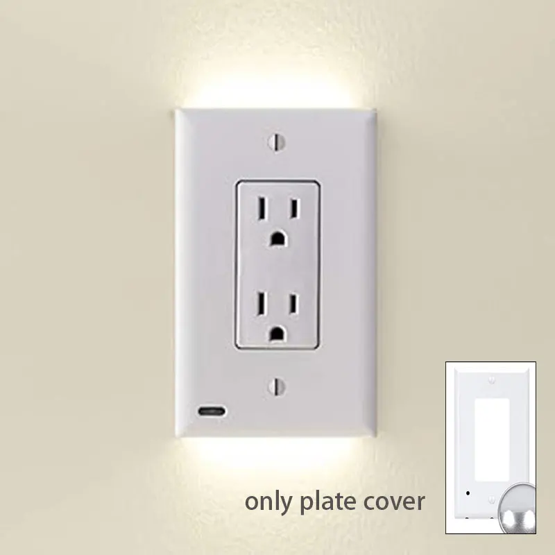 Couvercle de prise électrique Duplex, plaque murale de prise enfichable avec veilleuses LED haut et bas, capteur automatique: Lavande