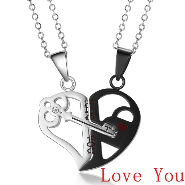 2 Pcs/Set Couple Necklace Round Heart Cats Key Locket Best Friends Pendant Necklace for Family Lovers Friendship Jewelry: 19