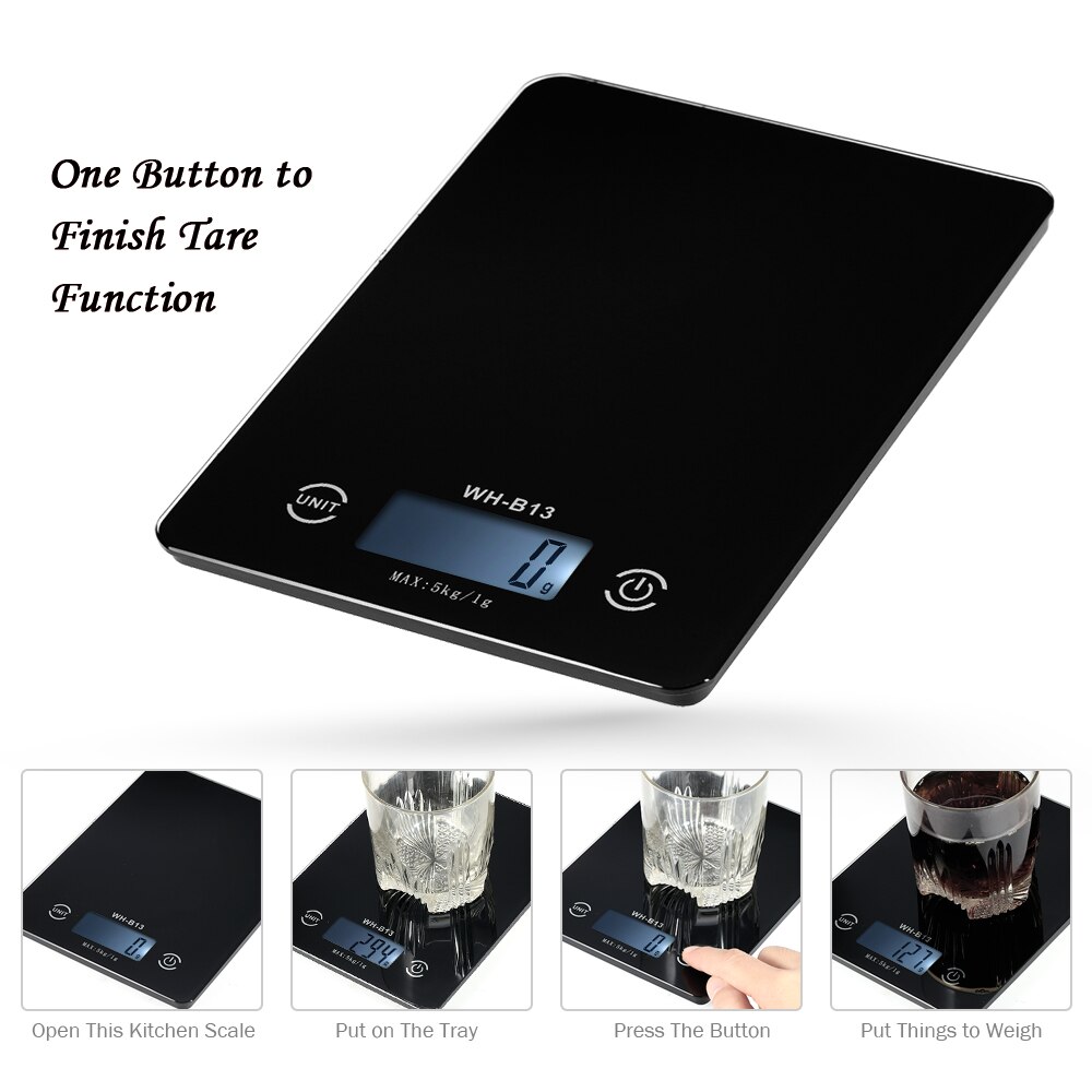 Digital Kitchen Scale LED Food Balance Scale 5KG/1g Kitchen Weight Measuring for Baking Cooking Black Electronic Kitchen Scale