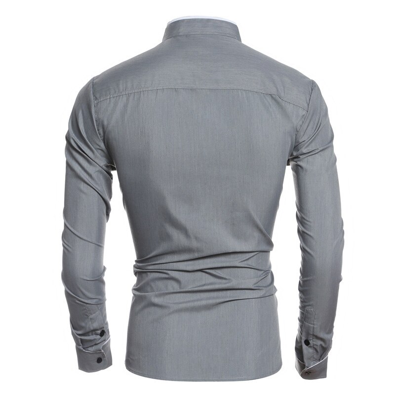 Lange Mouwen Shirt Slim Fit Stand Kraag Eenvoudige Casual Tops Voor Lente D88