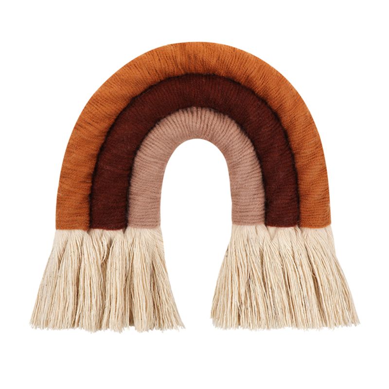 Adorno colgante de pared de arco iris de puntos, tejido hecho a mano, macramé, decoración nórdica para el hogar, guardería, habitación de niños, arte artesanal