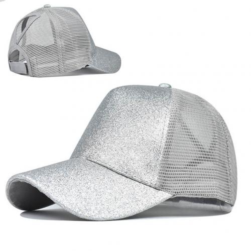 Hurtig tør kvinder sommer anti uv mesh hestehale hat mænd justerbar udendørs sport baseball cap pige afslappet: Sølv