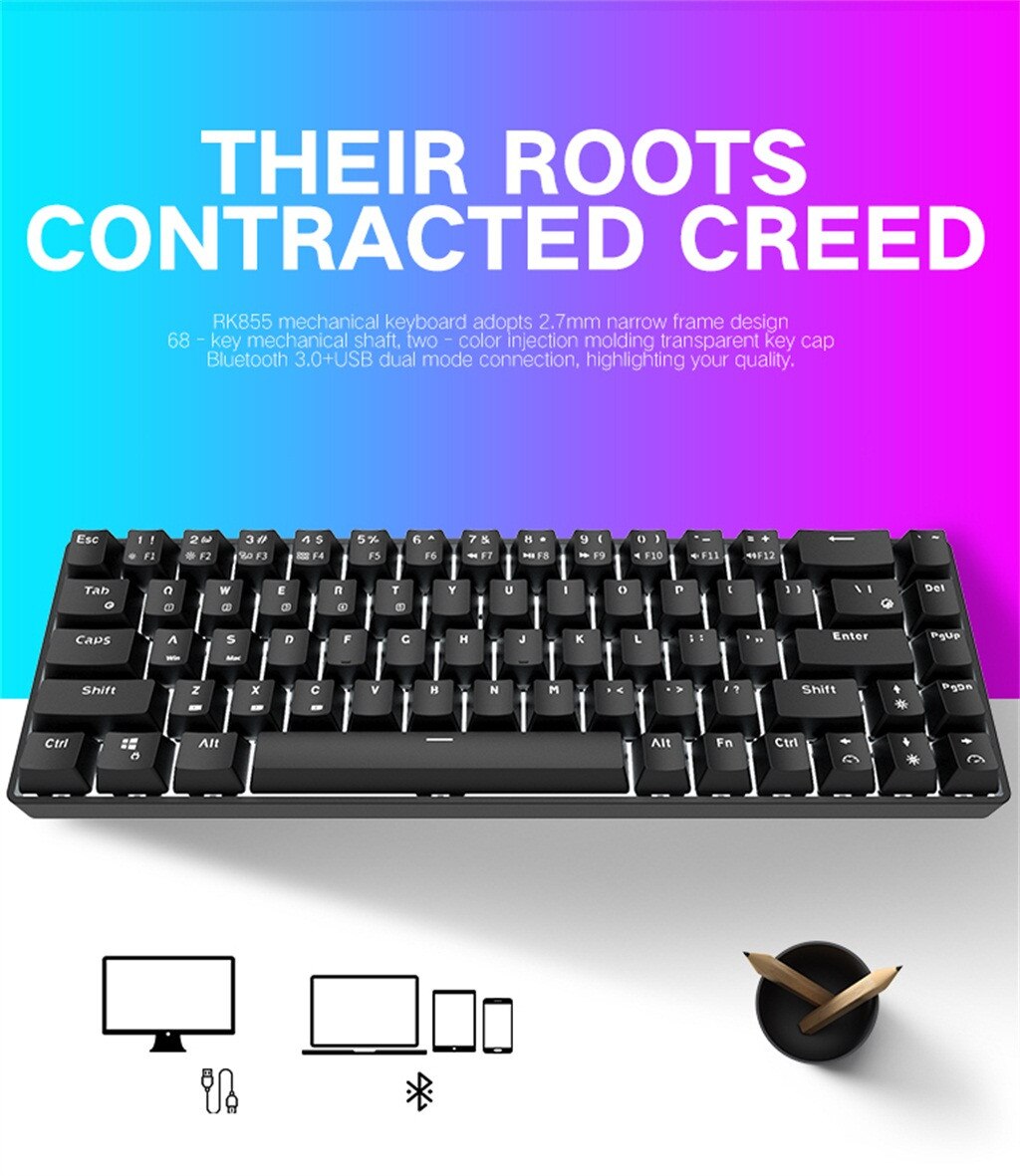 Portable Bluetooth Wireless Dual Mode Mechanical RGB Backlit Gaming Ergonomic Keyboard 68 Keys Bluetooth Gaming Keyboard Z0714