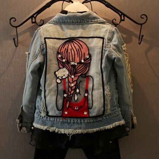 Cartoon Girls ricamo bambini ragazze giacca di Jeans cappotti nappa paillettes Jeans per bambini capispalla abbigliamento cappotto monopetto per ragazze: 110cm