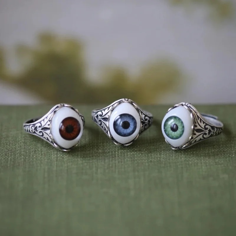 Grand bleu mauvais œil crâne griffe anneaux pour hommes femmes réglable Vintage Antique argent plaqué gothique Punk Rock Grunge doigt bijoux